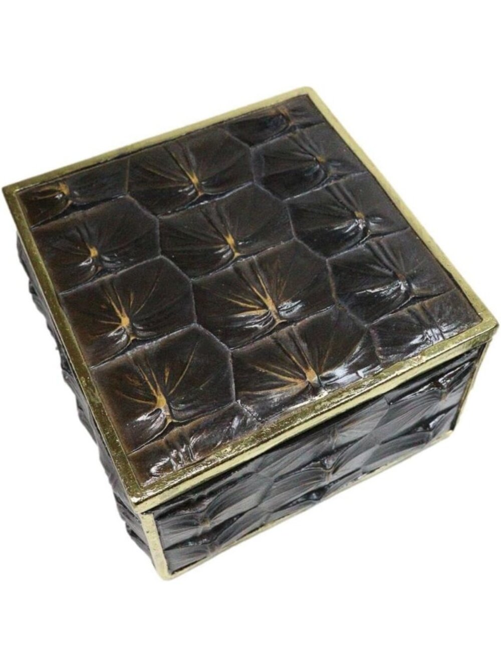 Luxurious Faux Turtle Shell Jewelry Box with Gold Trim | Decorative Trinket